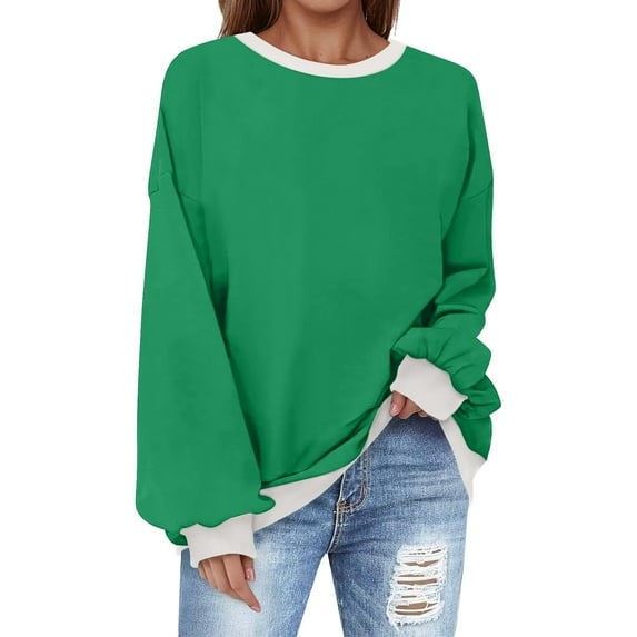 Oversized Sweatshirt for Women Crewneck Solid Color Long Sleeve Shirts Sweatshirt