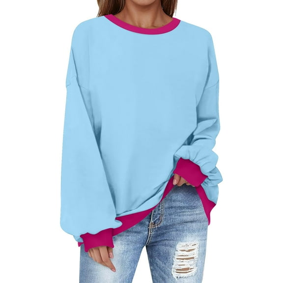 Oversized Sweatshirt for Women Crewneck Solid Color Long Sleeve Shirts Sweatshirt