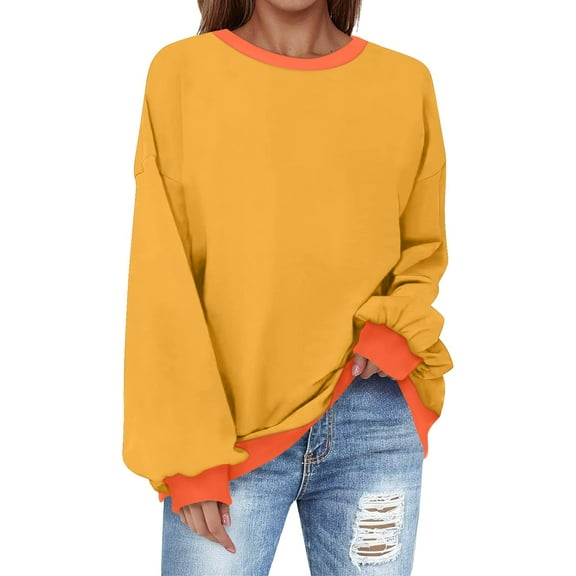 Oversized Sweatshirt for Women Crewneck Solid Color Long Sleeve Shirts Sweatshirt