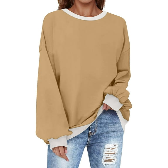 Oversized Sweatshirt for Women Crewneck Solid Color Long Sleeve Shirts Sweatshirt