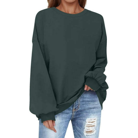 Oversized Sweatshirt for Women Crewneck Solid Color Long Sleeve Shirts Sweatshirt
