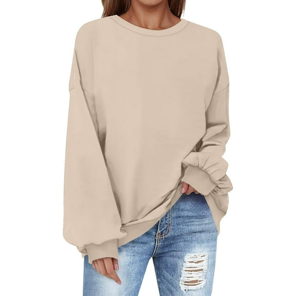 Oversized Sweatshirt for Women Crewneck Solid Color Long Sleeve Shirts Sweatshirt