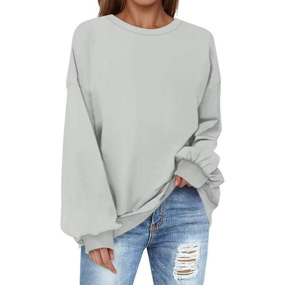 Oversized Sweatshirt for Women Crewneck Solid Color Long Sleeve Shirts Sweatshirt