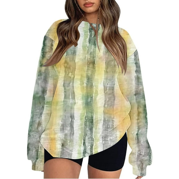 Oversized Sweatshirt for Women Fall Round Neck Floral Print Loose Pullover Top Long Sleeve Maple Leaf Travel Clothes (Khaki M)