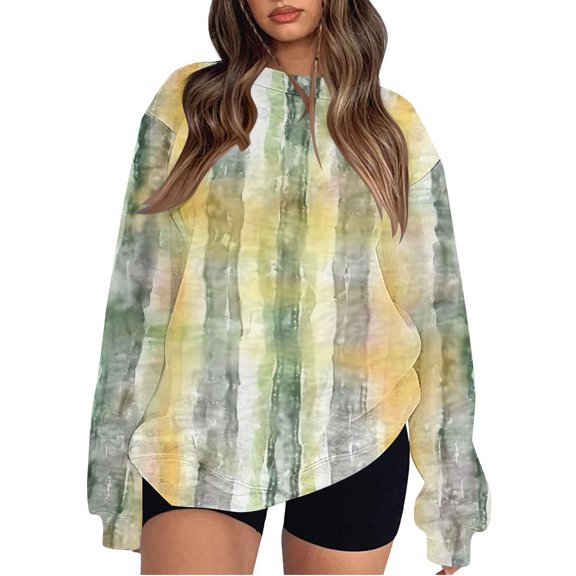 Oversized Sweatshirt for Women Fall Round Neck Floral Print Loose Pullover Top Long Sleeve Maple Leaf Travel Clothes (Khaki XL)