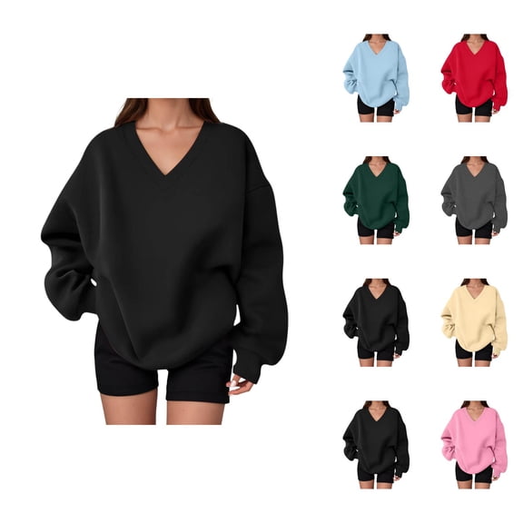 Oversized Sweatshirt for Women Fall Winter Casual V Neck Loose Sweatshirts Pullover Tops