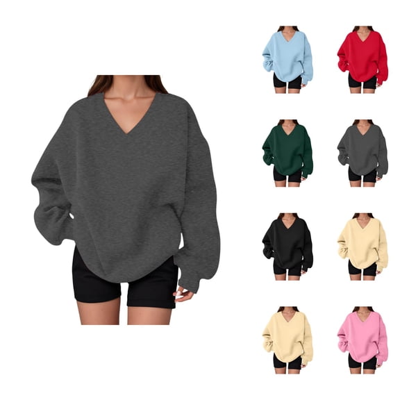 Oversized Sweatshirt for Women Fall Winter Casual V Neck Loose Sweatshirts Pullover Tops