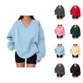 thumbnail image 1 of Oversized Sweatshirt for Women Fall Winter Comfort V Neck Loose Sweat Shirts Pullover Tops, 1 of 5