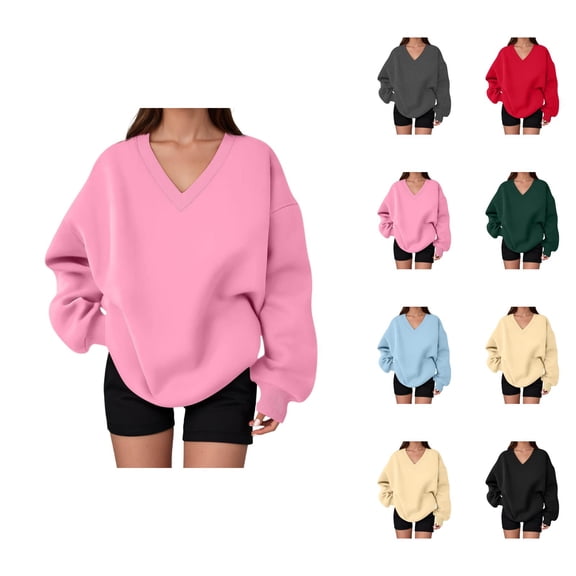 Oversized Sweatshirt for Women Fall Winter Comfort V Neck Loose Sweat Shirts Pullover Tops