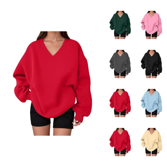 Oversized Sweatshirt for Women Fall Winter Comfort V Neck Loose Sweatshirts Pullover Tops