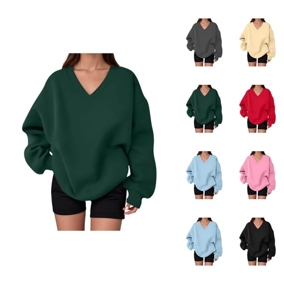 Oversized Sweatshirt for Women Fall Winter Comfort V Neck Oversized Sweat Shirts Pullover Tops