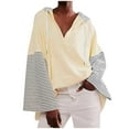 thumbnail image 1 of Oversized Sweatshirt for Women Fashion Striped Patchwork Spring Fall Pullover Tops Color Contrast V Neck Baggy Tops, 1 of 5