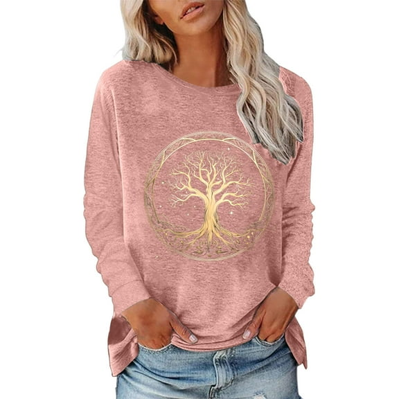Oversized Sweatshirt for Women Graphic Crewneck Sweatshirt Fall Soft Cotton Blend Trendy Tree Printed Pullover Hoodie Hoodies for Women Pink XL