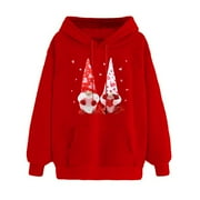 CLESALE Oversized Sweatshirt for Women Hooded Sweatshirt Valentine's Day Print Long Sleeve Pullover Thin Fleece Sweatshirt Red XXXL