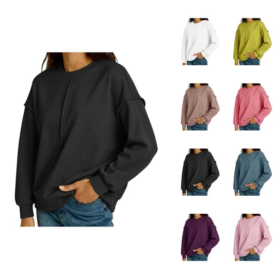 Oversized Sweatshirt for Women Long Sleeve Drop Shoulder Casual Seams Plain Crewneck Sweatshirts Pullover Tops