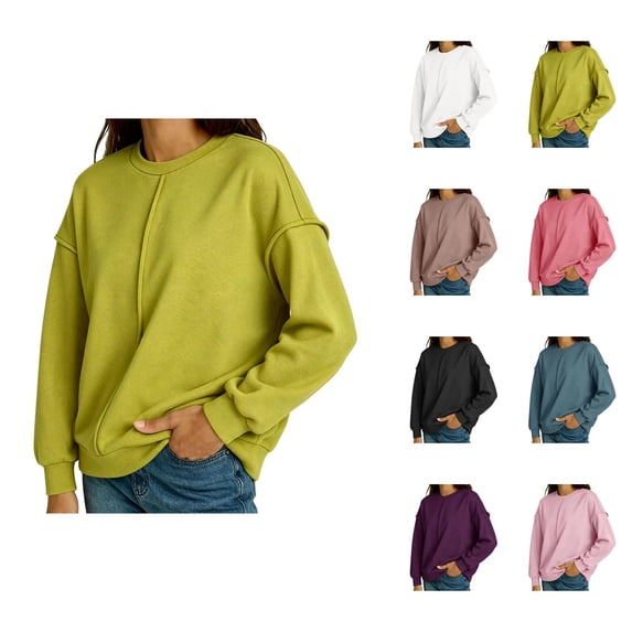 Oversized Sweatshirt for Women Long Sleeve Drop Shoulder Casual Seams Plain Crewneck Sweatshirts Pullover Tops