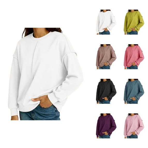 Oversized Sweatshirt for Women Long Sleeve Drop Shoulder Casual Seams Plain Crewneck Sweatshirts Pullover Tops