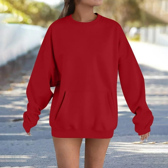 Oversized Sweatshirt for Women Long Sleeve Drop Shoulder Pullover Top Crewneck Sweatshirt with Kangaroo Pocket Loose Fit Casual Pullover