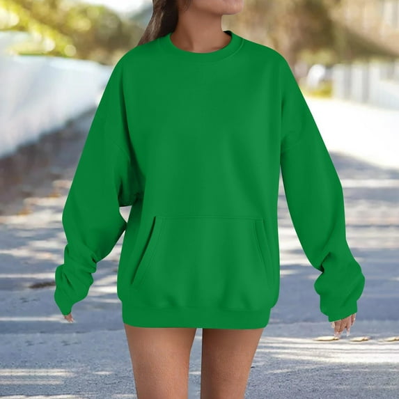 Oversized Sweatshirt for Women Long Sleeve Drop Shoulder Pullover Top Crewneck Sweatshirt with Kangaroo Pocket Loose Fit Casual Pullover
