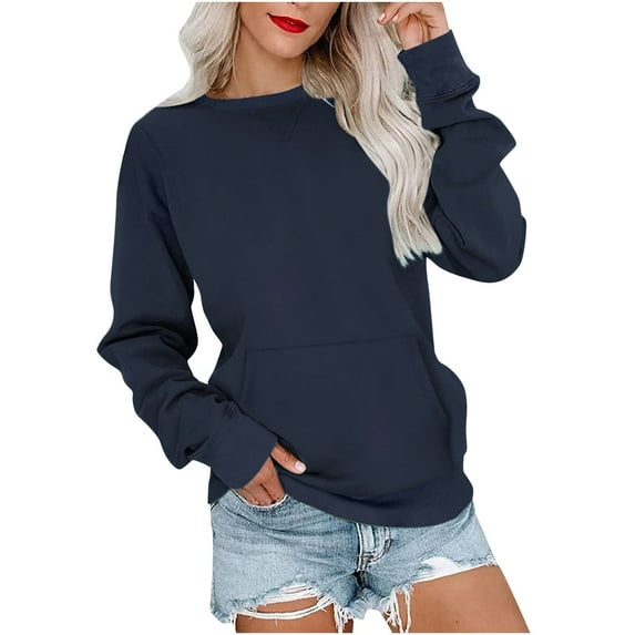 Oversized Sweatshirt for Women Long Sleeve Pocket Pullover Leisure Lightweight Hoodless Hoodie Womens Hoodies Dark Blue L