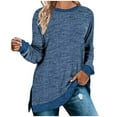 thumbnail image 1 of Oversized Sweatshirt for Women Long Sleeve Round Neck Side Slits Casual Loose Fall Winter Solid Color Pullover Tops,Blue,S, 1 of 5