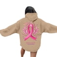 thumbnail image 1 of Oversized Sweatshirt for Women Pink Ribbon Print Cancer Awareness Hoodie Long Sleeve Fall Winter Pullover Tops (Khaki, S), 1 of 6