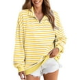 thumbnail image 1 of Oversized Sweatshirt for Women Striped Quarter Zip Pullover Tops Long Sleeve V Neck Shirts Fashion Fall Outfits, 1 of 4