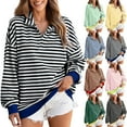 thumbnail image 1 of Oversized Sweatshirt for Women Striped Quarter Zip Pullover Tops Long Sleeve V Neck Shirts Fashion Fall Outfits, 1 of 5