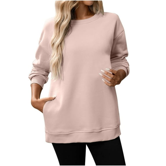 Oversized Sweatshirt for Women Trendy Fleece Crewneck Casual Long Sleeve Loose Solid Soft Fall Pullover with Pockets