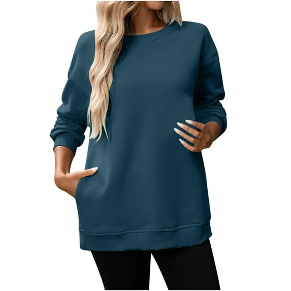 Oversized Sweatshirt for Women Trendy Fleece Crewneck Casual Long Sleeve Loose Solid Soft Fall Pullover with Pockets