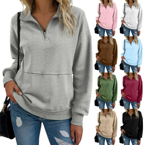 Oversized Sweatshirt for Women Trendy Quarter Zip Pullover Sweatshirts with Pockets Holiday Sweat Shirts Sky Blue 2XL
