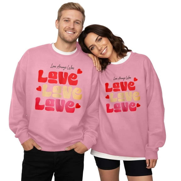 Oversized Sweatshirt for Women Valentines Day Love Heart Graphic Shirts Couple's Printed Crew Neck Hoodless Men Gifts Clothes Tops
