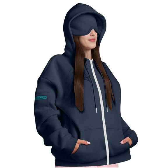 Oversized Sweatshirt for Women, Women's Zip Up Hoodies Sweatshirts Clothes Teen Girl Fall Casual Drawstring Jackets With Pockets Overcoat, Navy M
