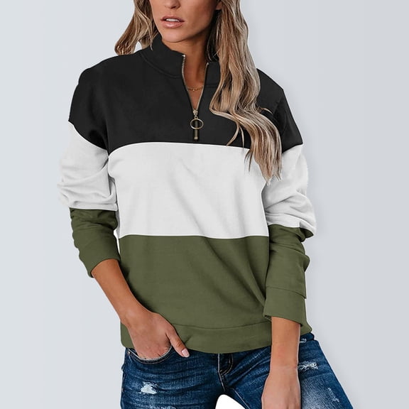 Oversized Sweatshirt for Women Zipper Solid Color Long Sleeved Warm Blouse Everyday Style Winter Pullover Jumper Tops Green M