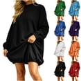 thumbnail image 1 of Oversized Sweatshirt for Women with Pockets Drawstring Long Sleeve Crewneck Plain Sweater Pullover Mini Dress (XL, Black), 1 of 8
