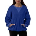 thumbnail image 1 of Oversized Sweatshirt for Womens Patchwork Solid Color Sweatshirts No Hood Long Sleeve Pullover Tops with Pocket, 1 of 6