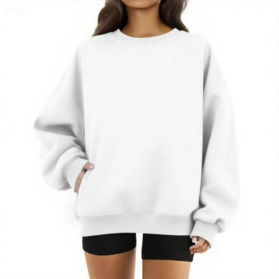 Oversized Sweatshirts For Women Crewneck Pullover Comfy Hoodies Fall Outfits Fashion 2025 Winter Clothes White M
