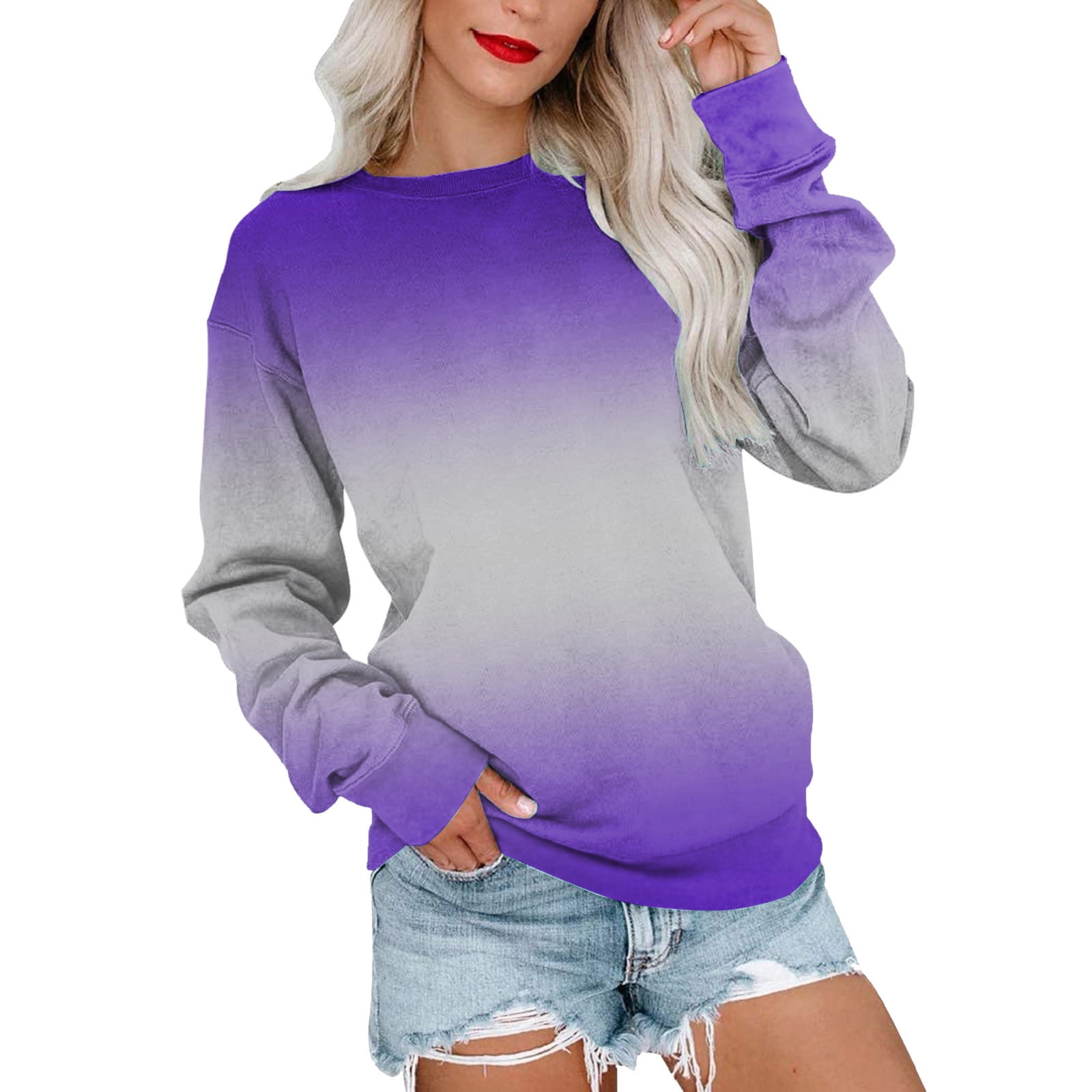 Oversized Sweatshirts For Women Gradient Print Round Neck Long Sleeve ...
