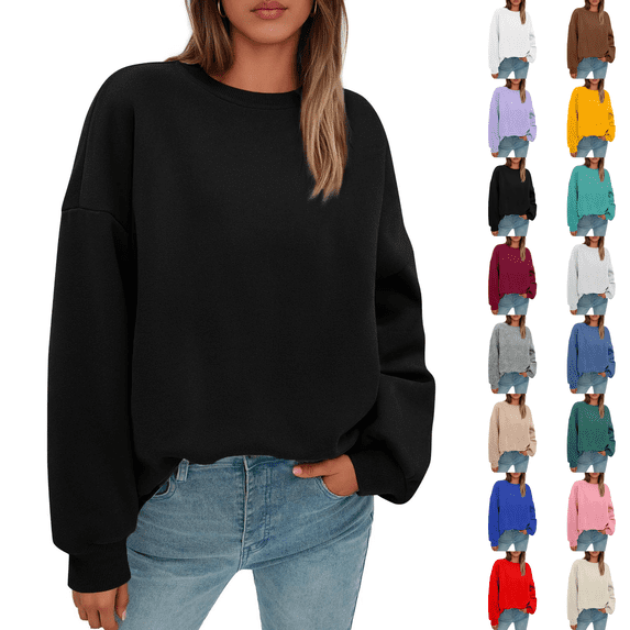 Oversized Sweatshirts Hoodies Fleece Crewneck Sweaters Womens Casual Tops Comfy Fall Fashion Outfits Winter Clothes 2026 Black M
