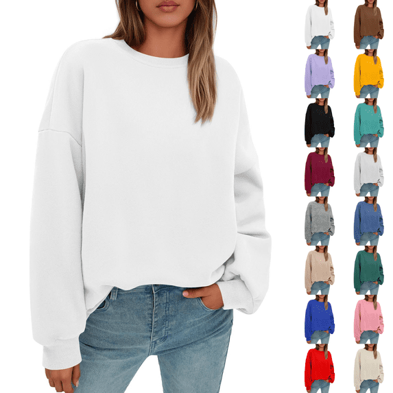 Oversized Sweatshirts Hoodies Fleece Crewneck Sweaters Womens Casual Tops Comfy Fall Fashion Outfits Winter Clothes 2026 White XL