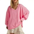 thumbnail image 1 of Oversized Sweatshirts Pullover for Women Casual Solid Color Long Sleeve V-Neck Hoodless Sweatshirts, 1 of 5