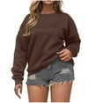 thumbnail image 1 of Oversized Sweatshirts Women Solid Color Fleece Long Sleeved Round Neck Lightweight Pullover Sweaters Fall Winter Classic Casual Loose Warm Pullover Fashion Sportwear Tops Size S-XXL, 1 of 6