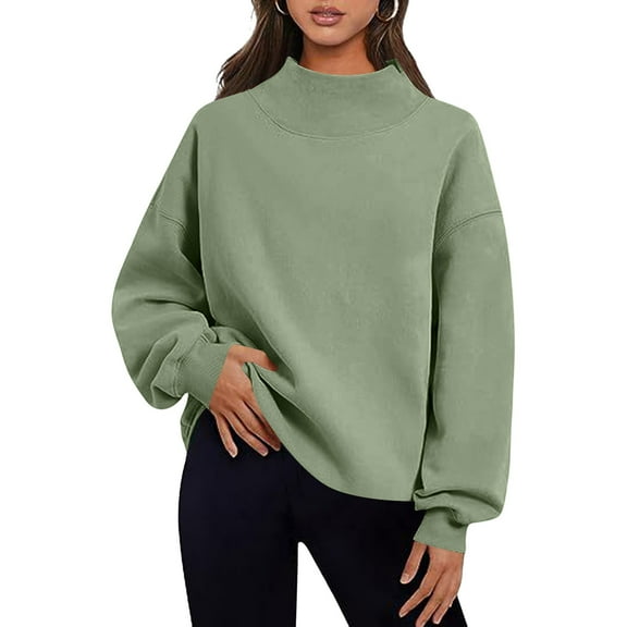 Oversized Sweatshirts Women Trendy Slit Mock Neck Plain Pullover Long Sleeve Tops Baggy Casual Sweaters, L Green