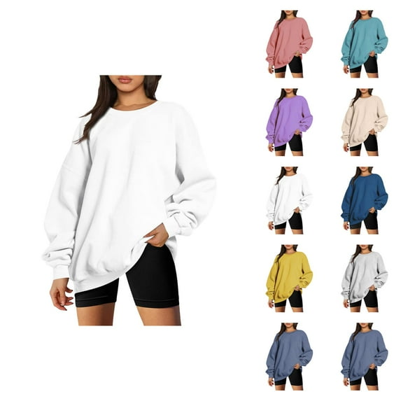 Oversized Sweatshirts for Women 2025 Fall Winter Long Sleeve Crewneck Drop Shoulder Plain Sweatshirt Pullover Tops