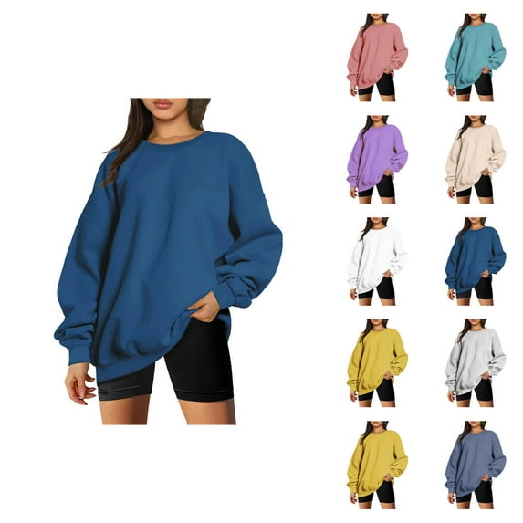 Oversized Sweatshirts for Women 2025 Fall Winter Long Sleeve Crewneck Drop Shoulder Plain Sweatshirt Pullover Tops