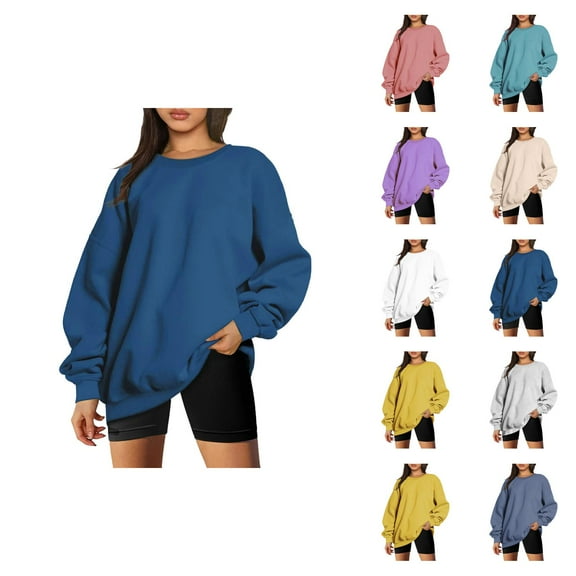 Oversized Sweatshirts for Women 2025 Fall Winter Long Sleeve Crewneck Drop Shoulder Plain Sweatshirt Pullover Tops