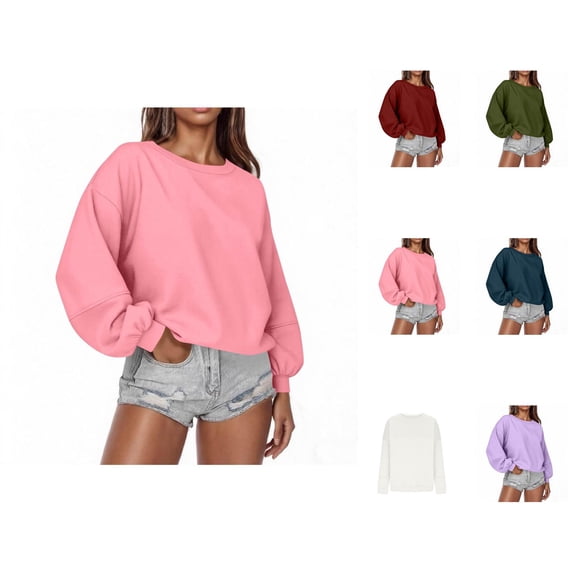 Oversized Sweatshirts for Women 2025 Fall Winter Long Sleeve Crewneck Plain Basic Sweatshirt Pullover Tops