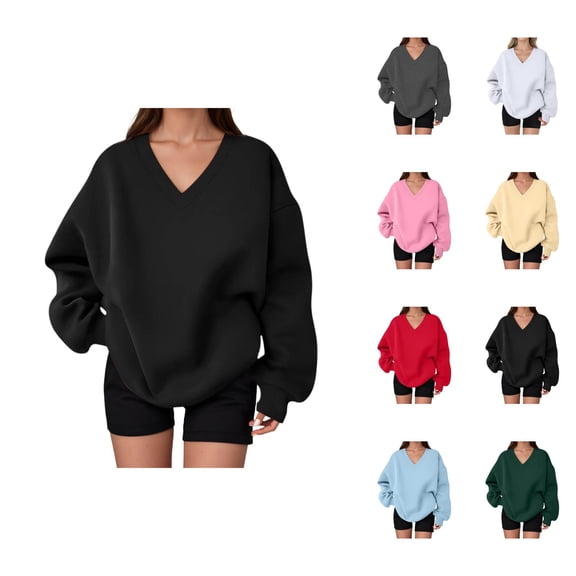 Oversized Sweatshirts for Women 2025 Fall Winter Long Sleeve V Neck Loose Plain Sweatshirt Pullover Tops