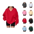thumbnail image 1 of Oversized Sweatshirts for Women 2025 Fall Winter Long Sleeve V Neck Loose Plain Sweatshirt Pullover Tops, 1 of 6