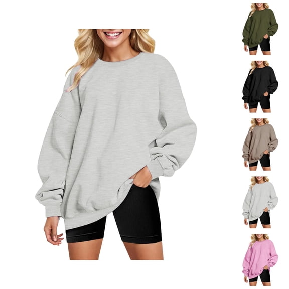 Oversized Sweatshirts for Women 2025 Long Sleeve Crewneck Drop Shoulder Plain Sweatshirt Pullover Tops